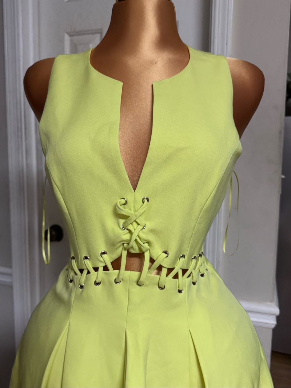 Gianni Bini Neon Yellow Lace-Up Midi Dress